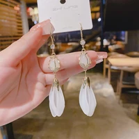 french romantic diamond opal white petal long tassel earrings for women korean fashion earring daily birthday party jewelry gift