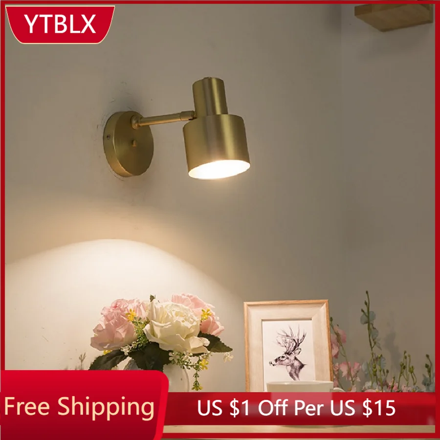 

Светодиодные Настенные светильники в скандинавском стиле, медная лампа для спальни, прикроватного столика, украшения для гостиной, гардеро...