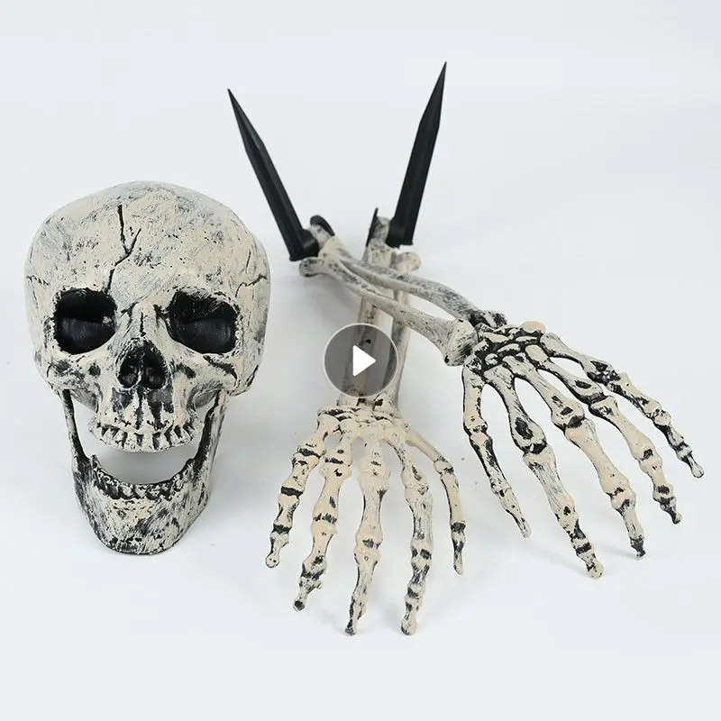 

Halloween Realistic Skull Skeleton Head Human Hand Arms For Halloween Party Home Garden Lawn Decor Haunted House Horror Props