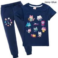 anime gabbys dollhouse tshirtlong pants 2pcs set kids short sleeve tracksuit baby girls gabby cats clothes toddler boys outfits