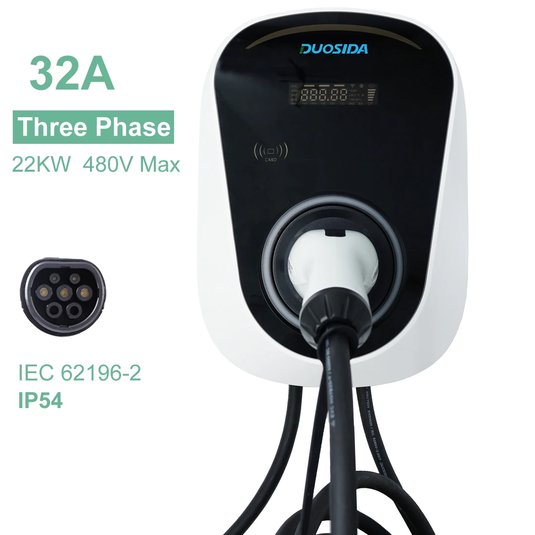 

Wallbox EV Charger Type 2 3 Phase 11KW 22KW 16A 32A Wall Mounted Fast Charging Station with 5 Meters Cable and RFID Cards