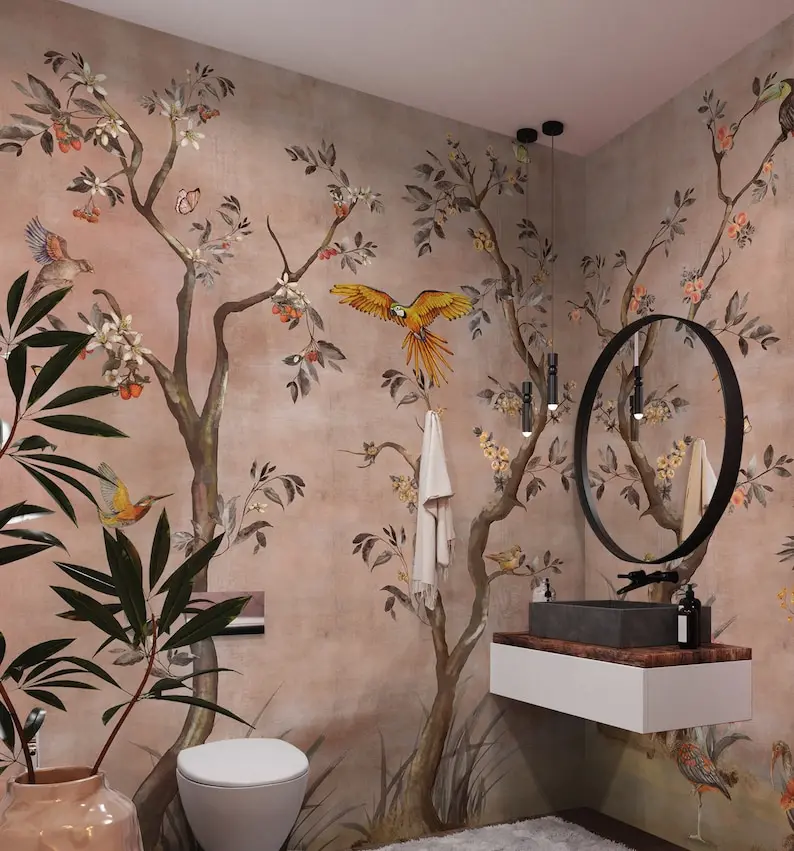 

Tree Wallpaper Peel and Stick Watercolor Chinoiserie Wall Mural