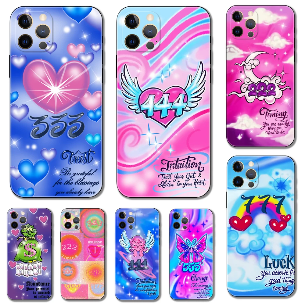 

lucky Angel Number phone case for iphone 14 5s 2020se 6 6s 7 8 plus x 10 XR XS 11 12 13 mini pro MAX black tpu back cover
