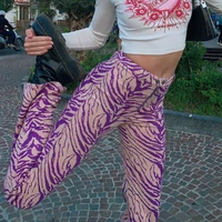 autumn zebra printed pants y2k full length purple trousers high waist zipper cargo pants animal party clubwear straight outfits