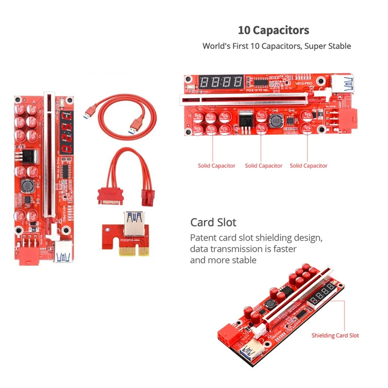 

PCIE Riser 013 Pro карта PCI Express 1X до 16X расширитель USB3.0 6-контактный кабель Riser для видеокарты графического процессора биткоина Майнер
