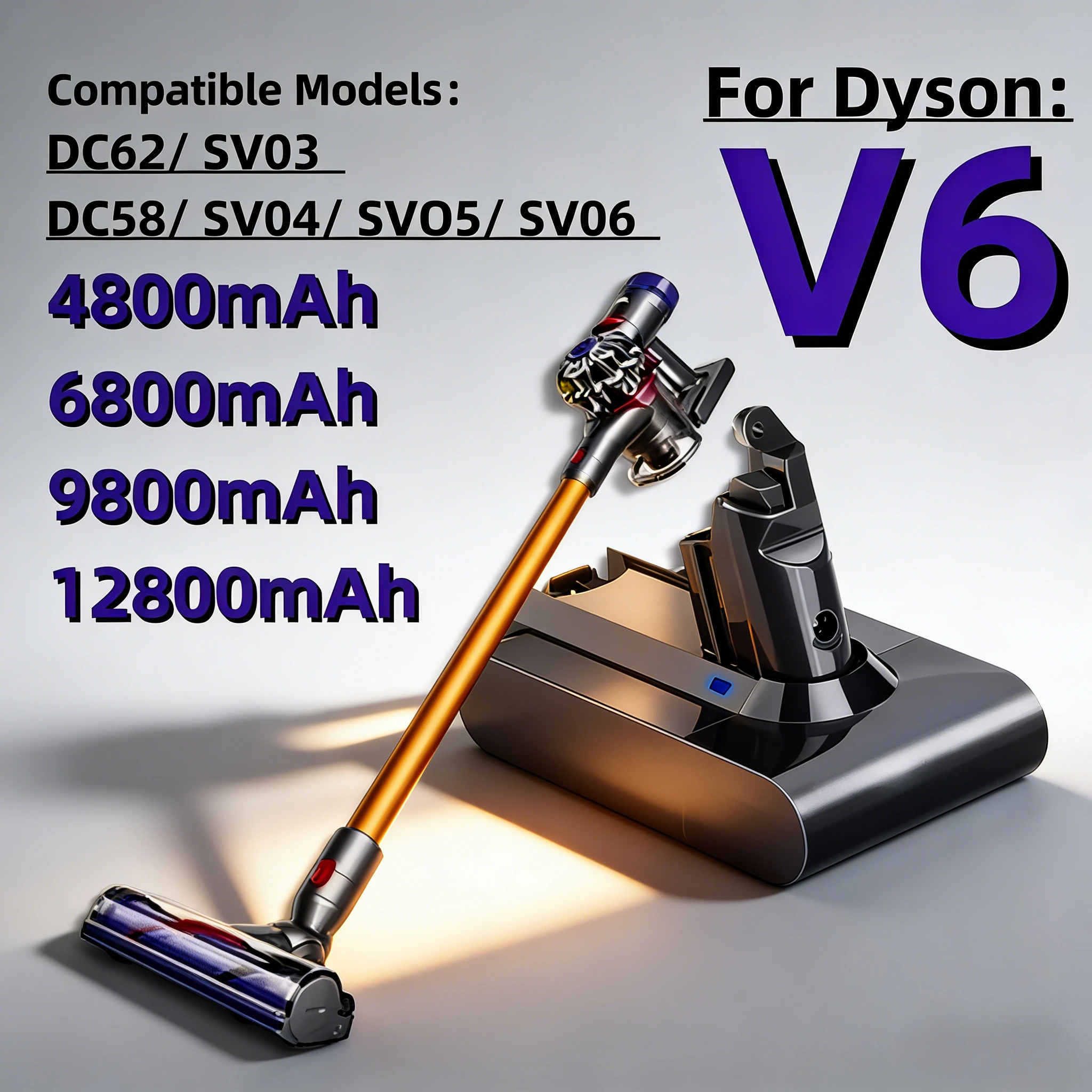 Фото Аккумулятор 21.6V 12800mAh для Dyson (замена для DC62, DC59, DC58, SV03, SV04, SV09, V6 Animal, Motorhead, V6 Slim, V6 Absolute) №1
