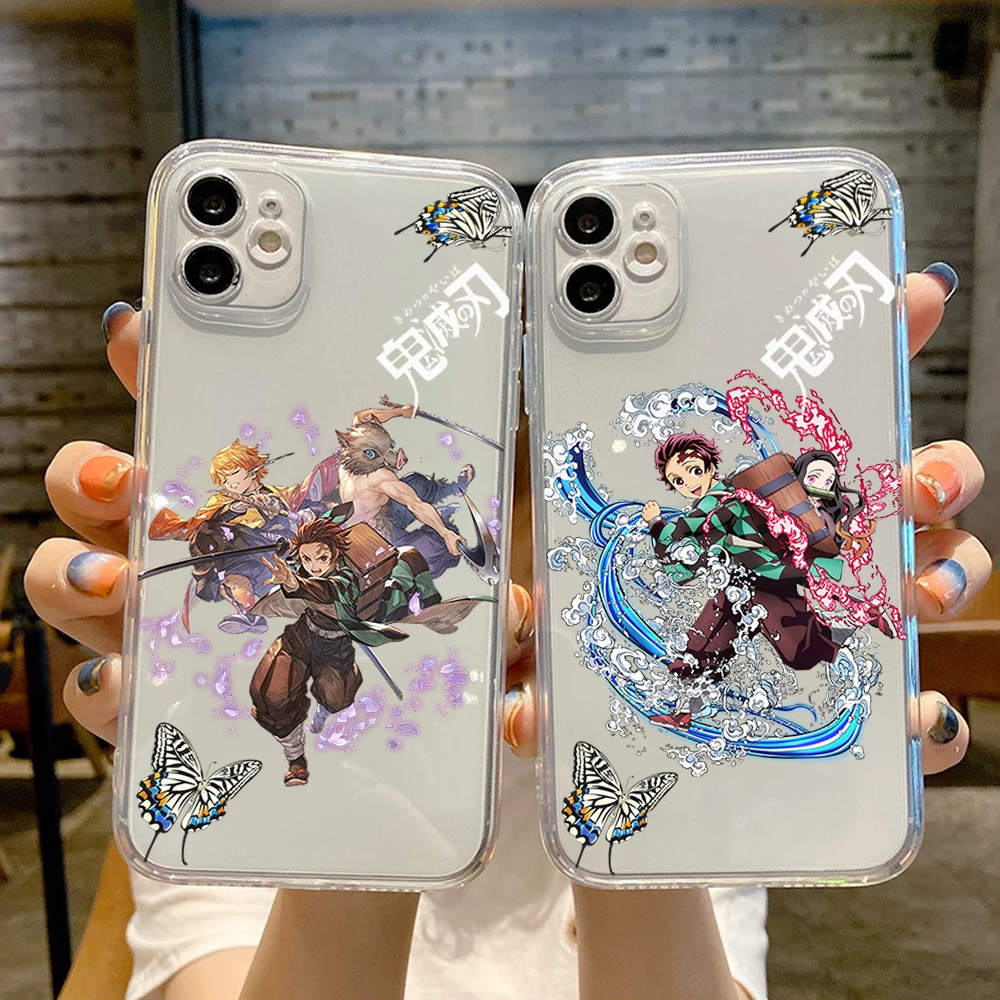 

Butterfly Japan Anime Demon Slayer Phone Case for IPhone 13 11 12 Pro XR XS MAX 8 X 7 14 Plus Transparent Kimetsu No Yaiba Cover