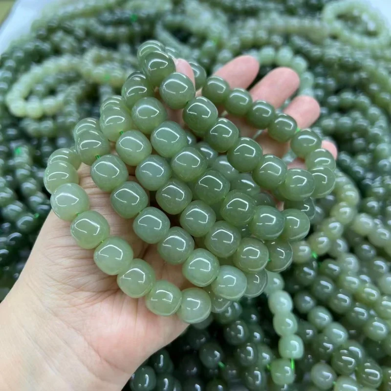 Натуральный нефритовый материал Цинхай товары зеленого цвета бусины в форме