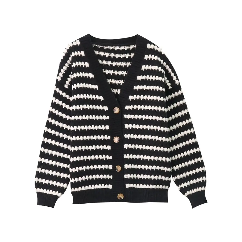 Korean striped sweater cardigan coat for women in spring and autumn loose  outer coat, knitwear  cardigan feminino