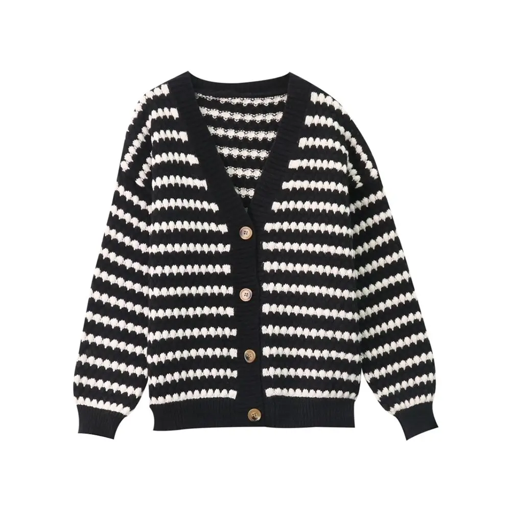 

Korean striped sweater cardigan coat for women in spring and autumn loose outer coat, knitwear cardigan feminino