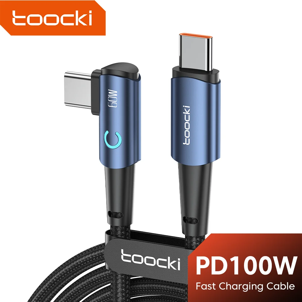 Toocki 100W Type C To Type C 90 Degrees Elbow Data Cable Type-C Cable USB C To Usb C Phone Charger Fast Charging 3M For Xiaomi