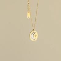 zj unique design gold silver color mixed moon star oval pendant chokers necklaces stainless steel women geometric dainty jewelry