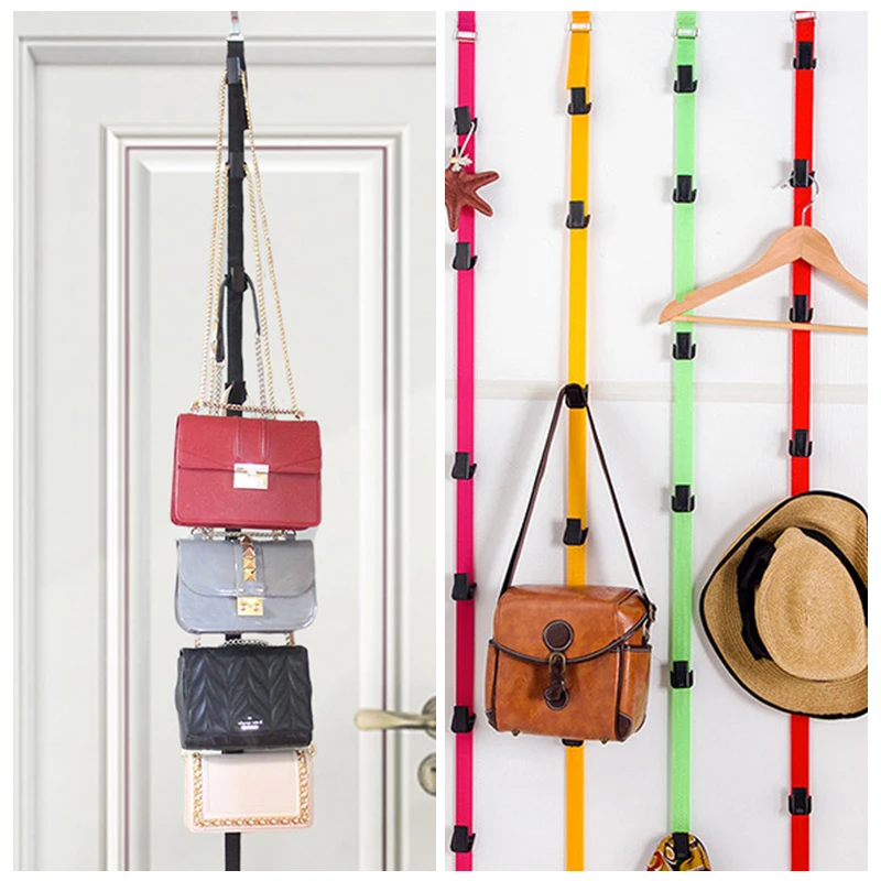 

Adjustable Straps with Hooks Hat Bag Coat Clothes Rack Organizer Storage Holders Hanger Over The Door Closet Wardrobe Bedroom