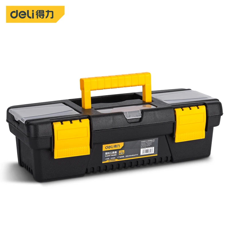 Deli 11/12/14/17 Inch Multi Specification Toolbox Multifunctional Parts Box Design Carry Handle Electrician Tool Storage Case