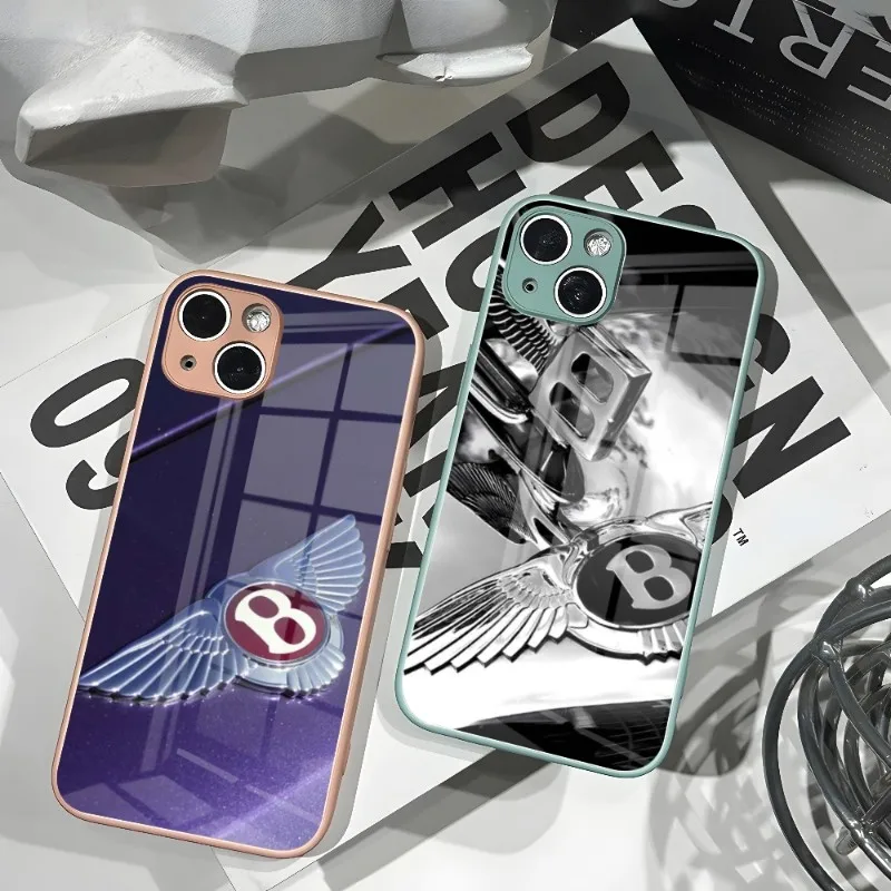 

Luxury Car B-Bentley Phone Case New For IPhone 14 13 11 12 XR XS MAX 7/8 X Plus Couple Color Tempered Glass Covers