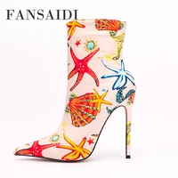 fansaidi sexy concise green pink ankle boots fashion stilettos heels womens shoes winter pointed toe new zipper 41 42 43 44 45