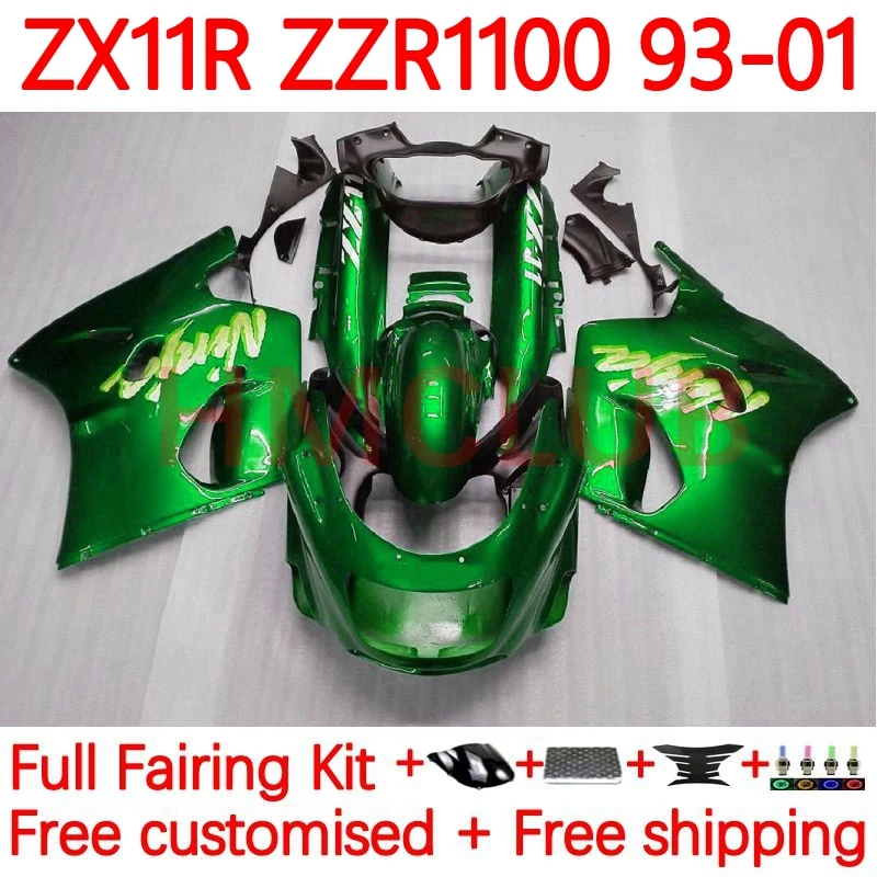 

Наклейки для KAWASAKI NINJA ZX 11R ZX11 R ZZR1100 ZX11R 1993 1994 1995 ZZR 1996 97 98 99 00 01, Блестящие Зеленые Обтекатели 74No. 1100