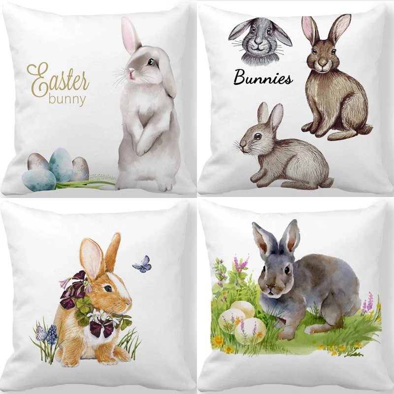 

2023 Easter Decor Pillow Cover 18x18 Inches Easter Gifts Cushion Pillow Cover Rabbit Bunny Hare Pillowcase Cushion Case for Sofa