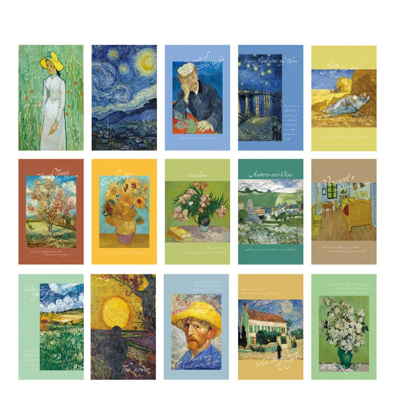 

Винтажные открытки 15 листов, поздравительные открытки с картиной Ван Гога маслом, праздничная декоративная открытка, Подарочные бирки, открытка для вечеринки, пригласительная открытка