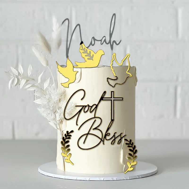

Баптист торт Топпер для мальчиков и девочек Eucharist золотой торт Топпер для дня рождения акриловые украшения для торта
