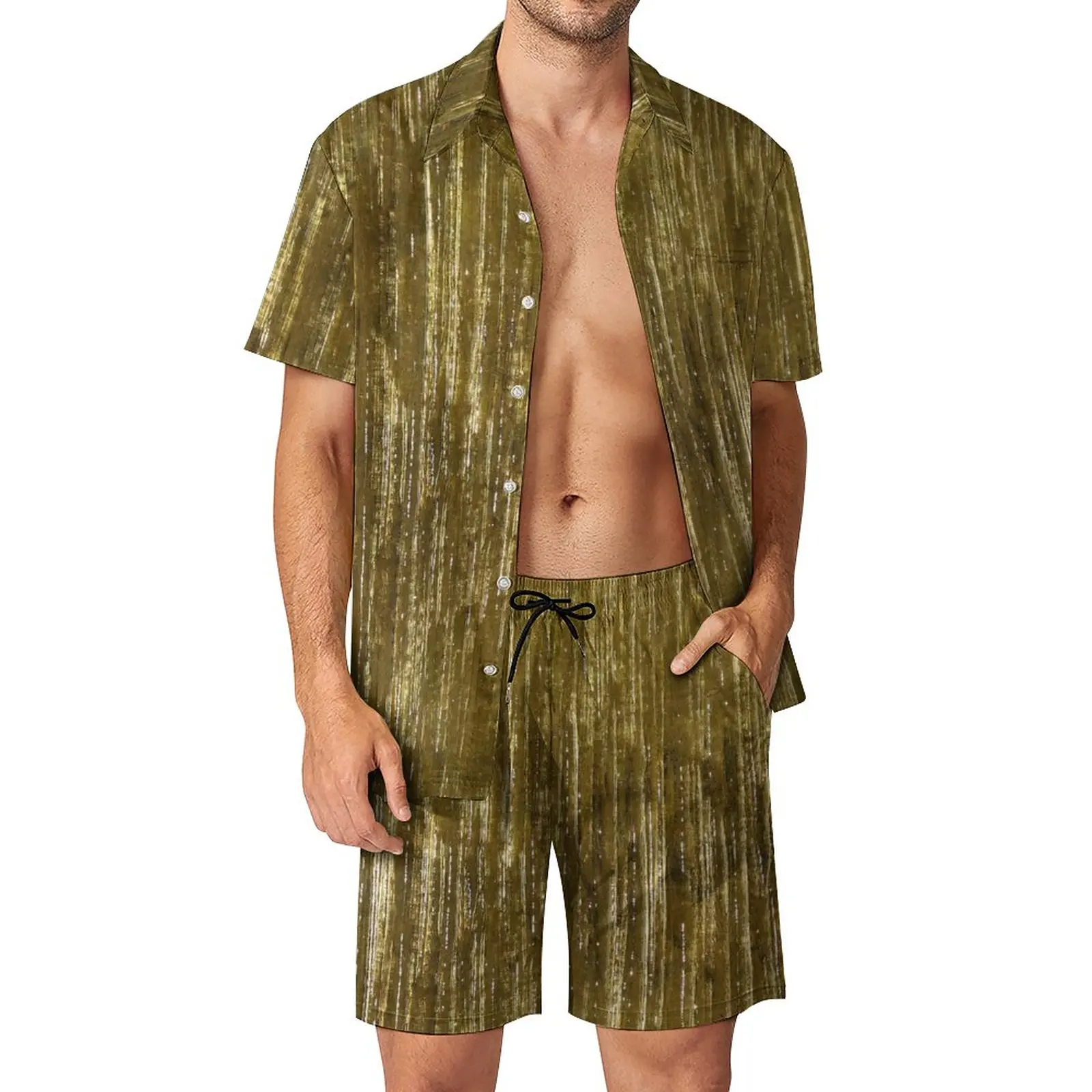 

Мужские комплекты с металлическими полосками, трендовый Гавайский повседневный комплект рубашки с металлическим принтом, графические шорты с коротким рукавом, костюм для отпуска