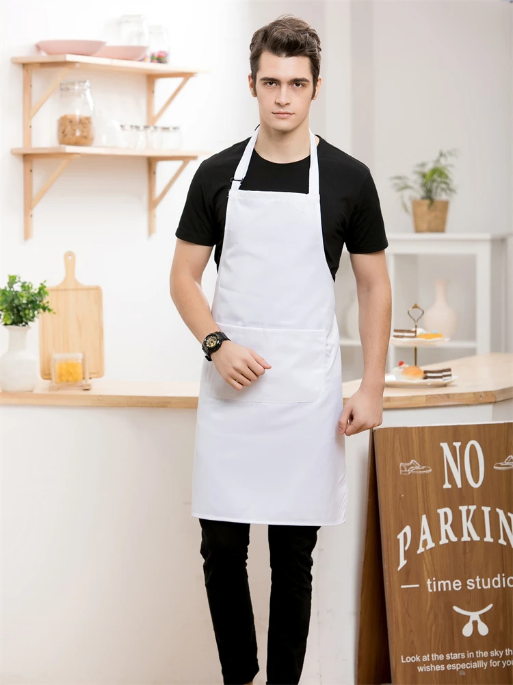 

Neck Strap Pure Color Chef Apron for Kitchen Cooking Men's Garden Grilling Cook Bib Aprons With Pocket Nordic Logo Customization