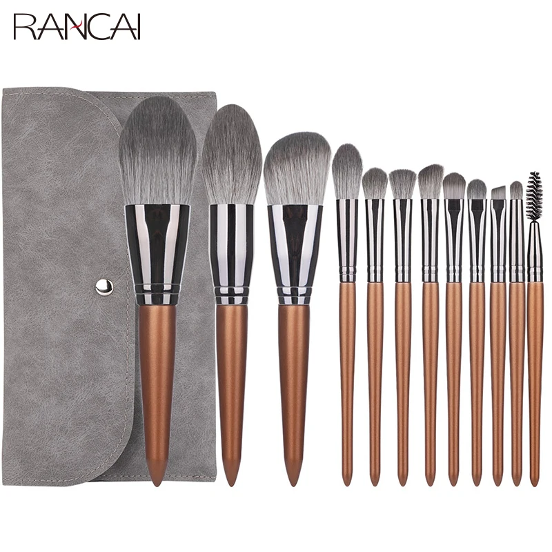 

RANCAI 12pcs Big Loose Powder Foundation Eyeshadow Eyeliner Eyebrows Eyelashes Contour Highlight Professional Makeup Brush Set