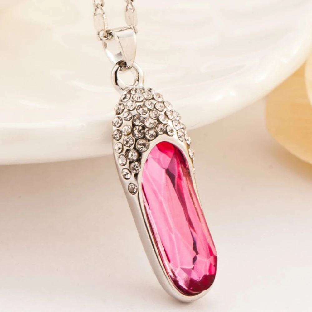 

New Full Diamond Crystal Glass Shoes Necklace Fashion Korean Version Of Female Crystal Shoes Slipper Jewellery
