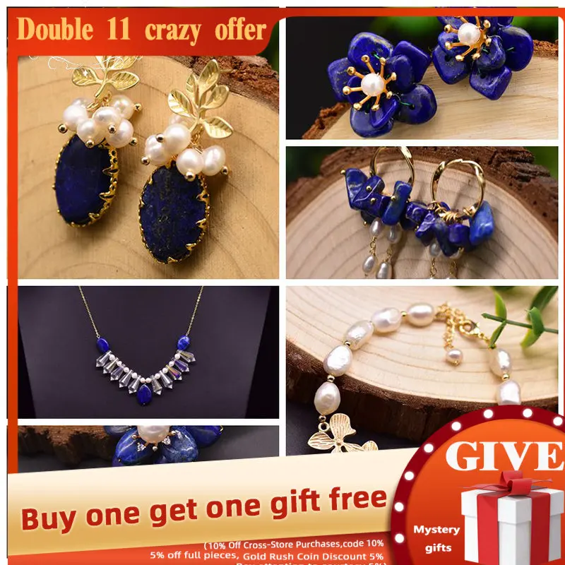 

GLSEEVO Lapis Lazuli Natural Pearls Woman Necklace Earrings Bracelet Hairpins Luxury Simple Fine Jewelry Party Girlfriend Gifts