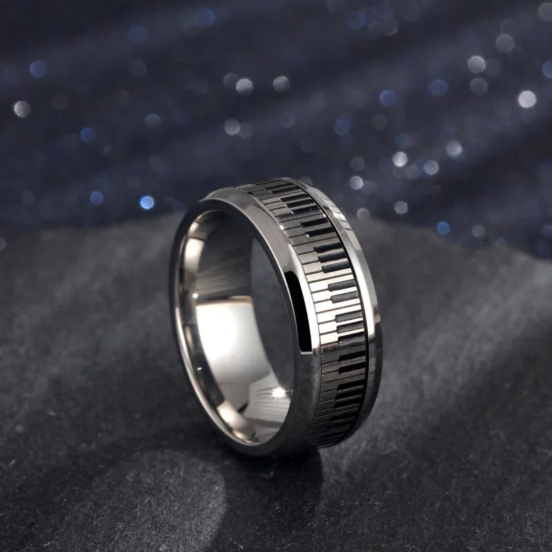 

Stainless Steel Ring Silver Key Turning Personality Ring Ins Wind Ring Couple Ring Titanium Steel European and American Jewelry
