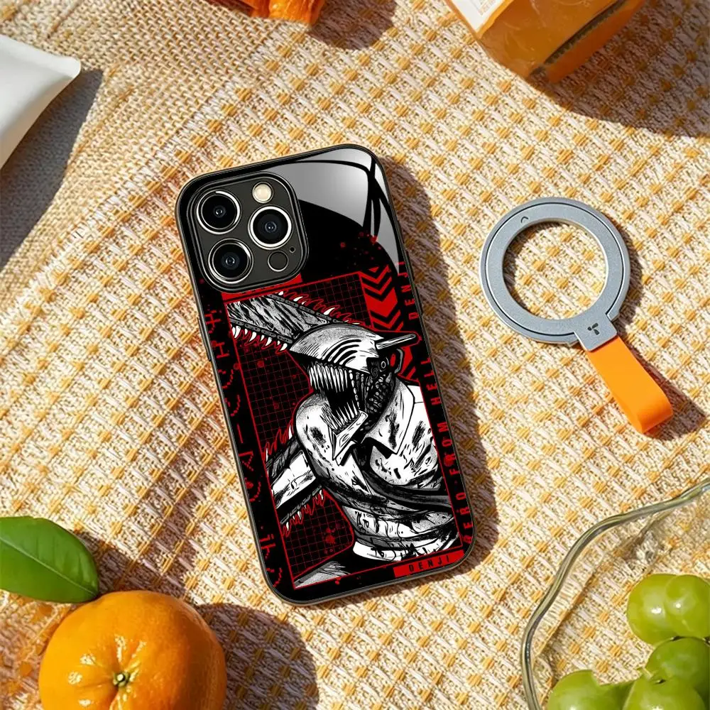 Фото Популярный чехол для телефона с изображением аниме Chainsaw Man для iPhone 17 Air, 16, 15, 14, 13, 12, 11 Plus, Mini, Pro, Max, стеклянный магнитный чехол №2