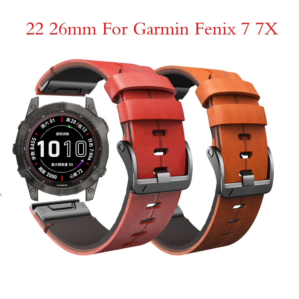 

22 26mm Quickfit Watch Strap For Garmin Fenix 7 7X 6 6X Pro 5X 5 Plus Epix 3HR 935 945 S60 Genuine Leather Band Watch Wristband