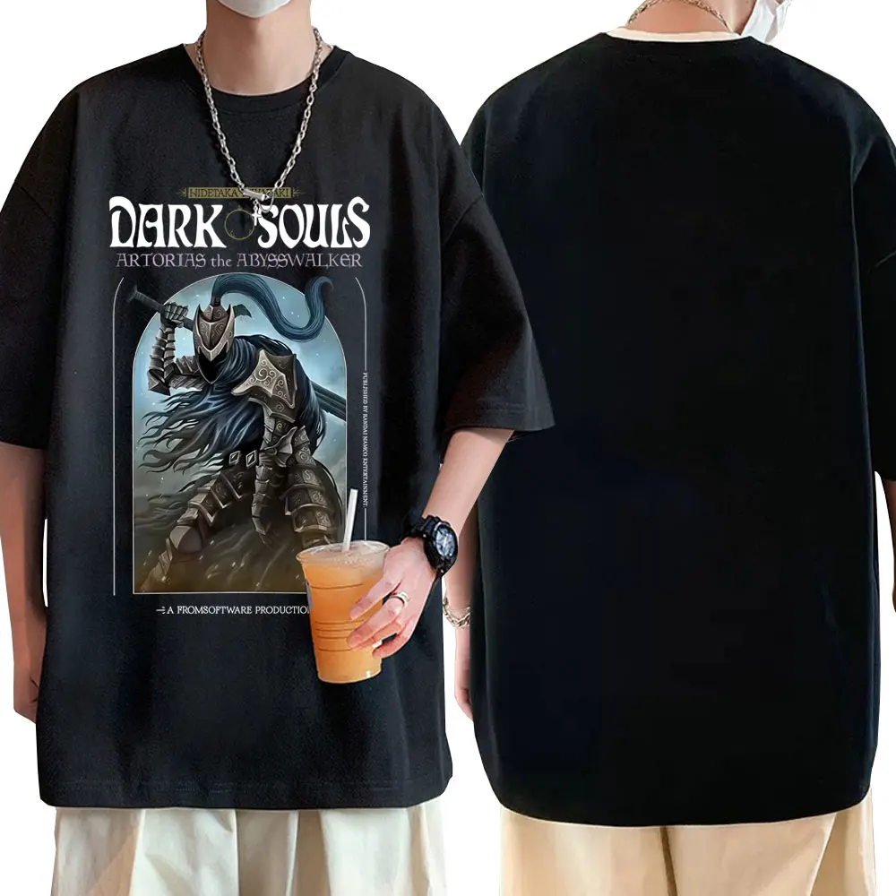 Фото Футболка Game Dark Souls Artorias с графическим принтом, мужская и женская, винтажная, в стиле 90-х, готическая, рок-футболка, мужская, панк, оверсайз, из мягкого хлопка, с коротким рукавом №2