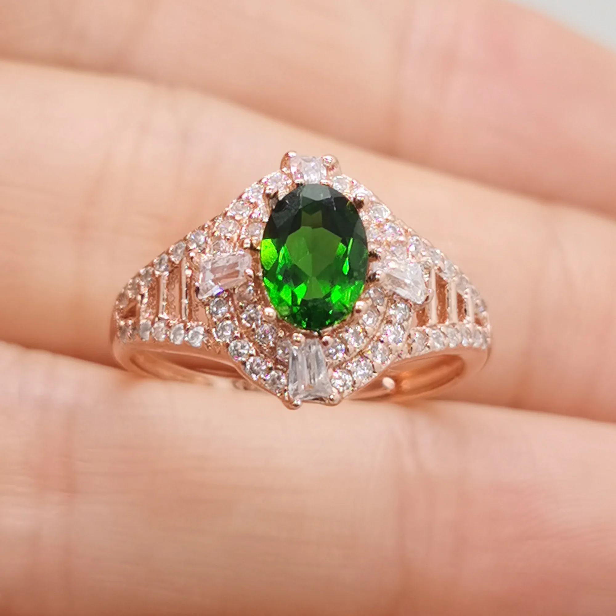 100% натуральный хром кольцо из диопсида для помолвки 0.7ct 5 мм * 7 Серебряное Подарок