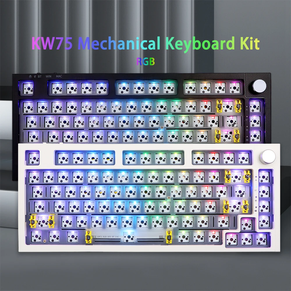 3 Mode KW75 Keyboard kit  Type c 75% Mechanical Keyboard DIY Kit Hot Swap Wireless RGB Switch led Dial Knob Keyboard