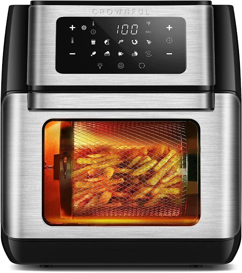 

CROWNFUL Air Fryer, 10.6 Quart Large Convection Toaster Oven with Digital LCD Touch Screen, 10 in 1 Oilless Cooker