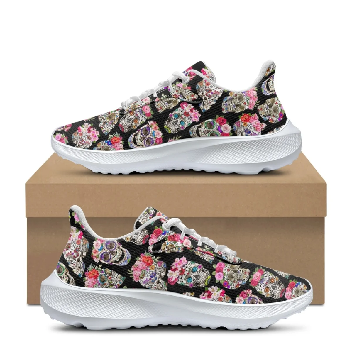 

Halloween Gift Sugar Skull Luxury Designer Lace-up Casual Shoes Comfortable Shock Absorbing Non-slip Ladies Sneakers for Outdoor