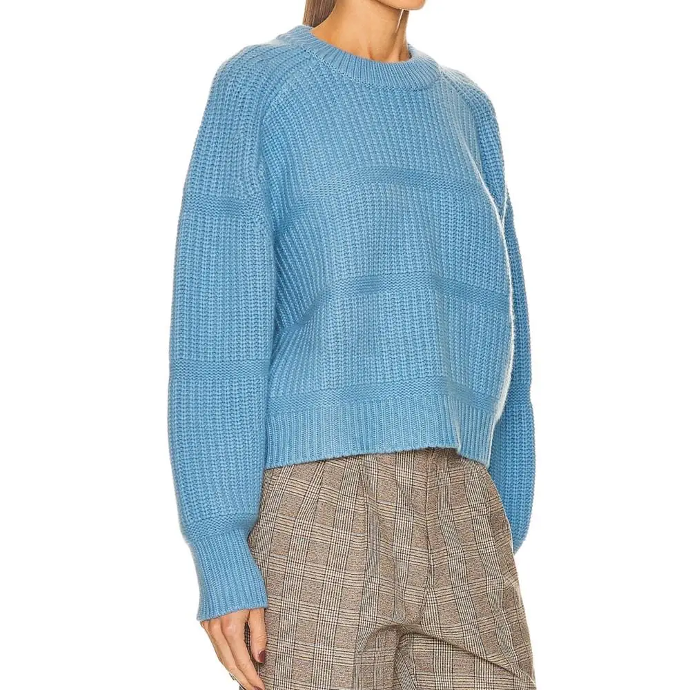 

100% Cashmere Knit Women Pullover Long Sleeve o-neck Loose Striped Hem Wool Sweater Winter Thermal Elegant Women's Clothing