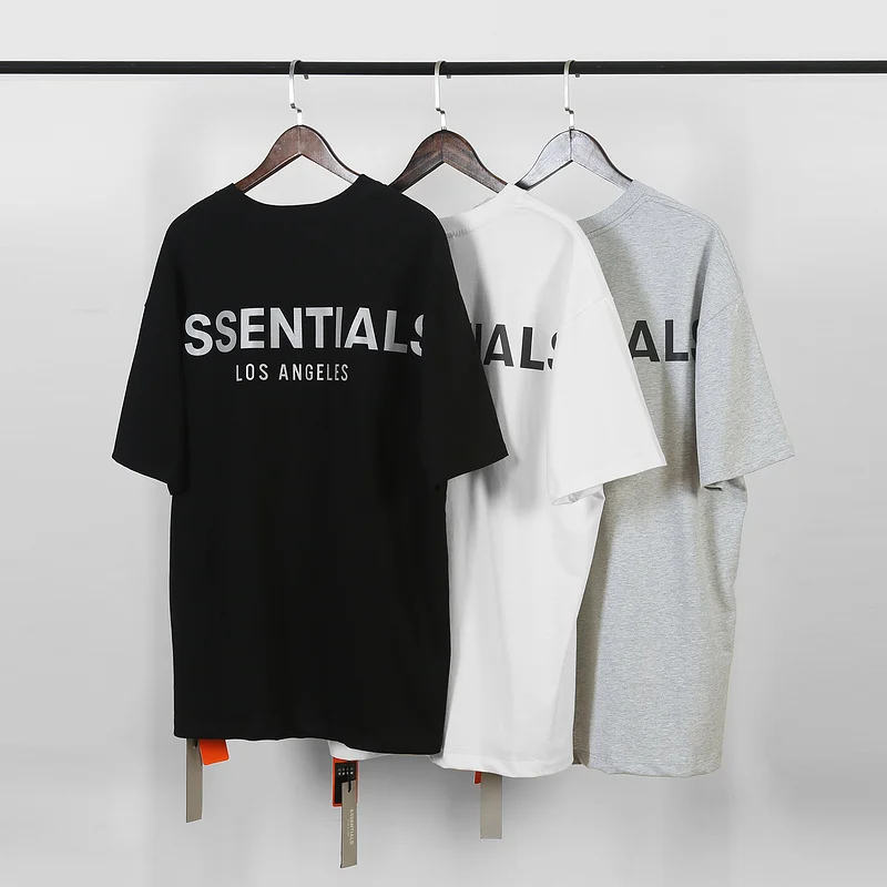 

1:1 Version ESSENTIALS Los Angeles 3M Reflective Tee Men Women Couple T Shirt Hip Hop High Street Oversize Casual FG T-shirt