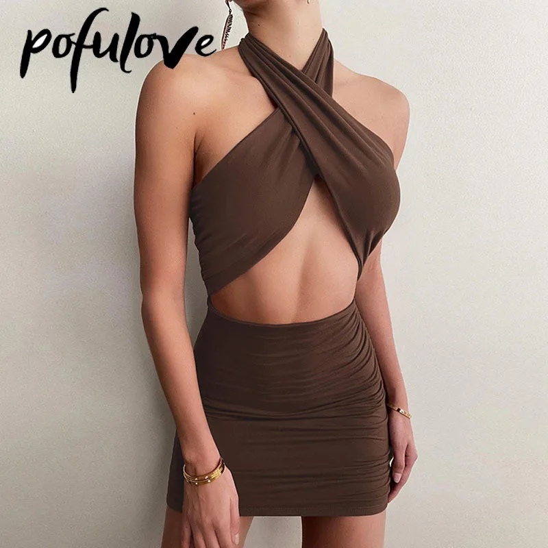 

Женское готическое мини-платье с лямкой на шее, Белое Облегающее Платье в готическом стиле с открытой спиной, открытой спиной и плиссирован...