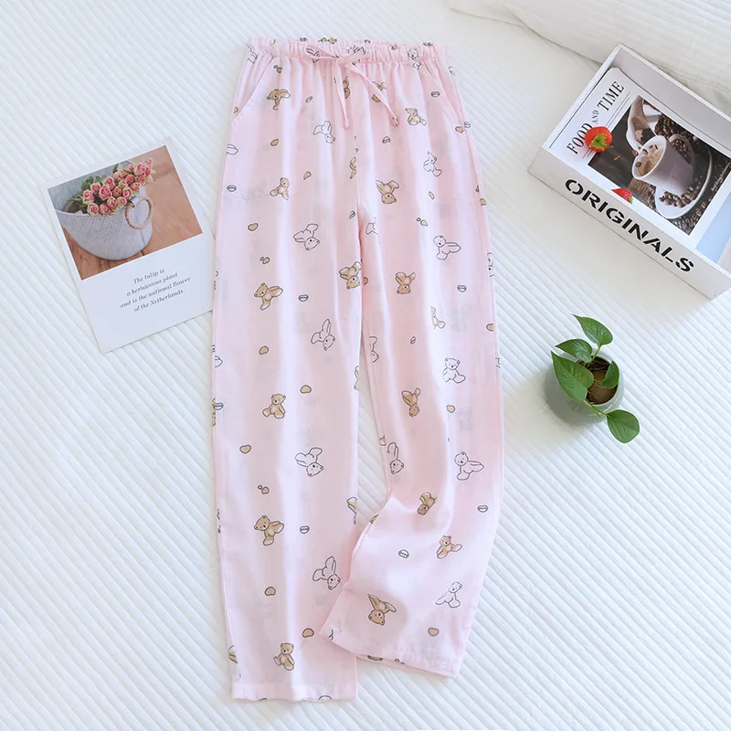 Fdfklak New Pantalones Cotton Trousers Women's Sleepwear Pants Loose Plus Size Home Wear Clothes Fresh Print Nightwear Pant