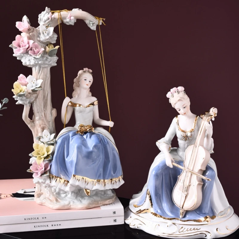 

European Classical Palace Maid Ceramic Portrait Statue Decoration Exquisite Porcelain Figurine Sculpture Vintage Home Desk Decor