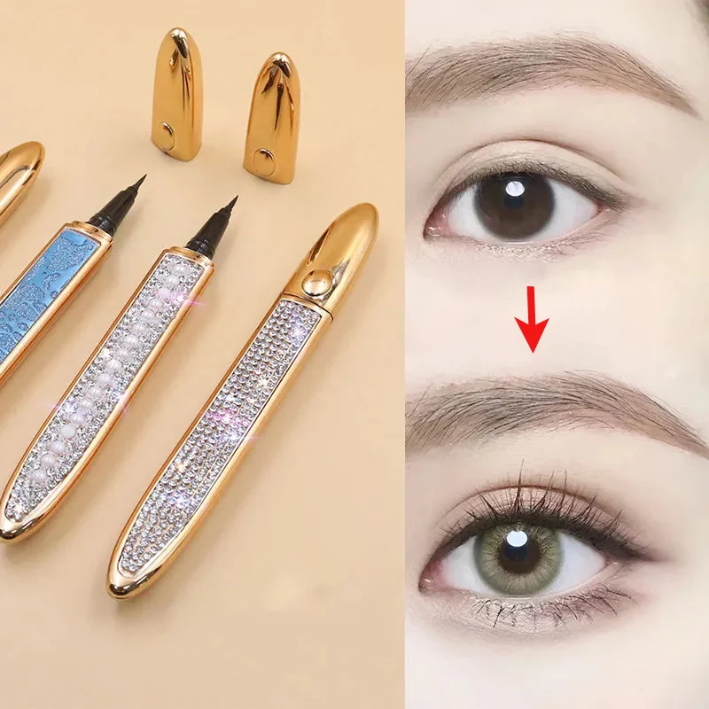 Self-adhesive Eyeliner Pen for False Eyelashes Glue-free Magnetic-free Waterproof No Blooming Eye Liner Pencil Makeup Tool