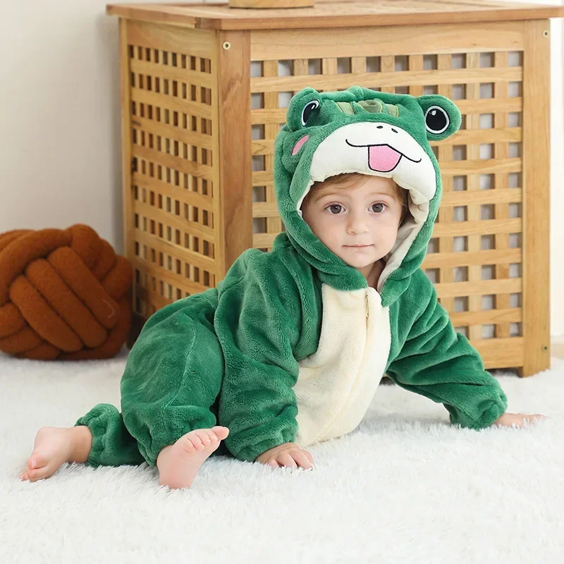 Animal Bear Giraffe Frog Kigurumi Costume Baby Infant Toddler Winter Pajamas Jumpsuit Flannel Birthday Holloween Fancy Dress