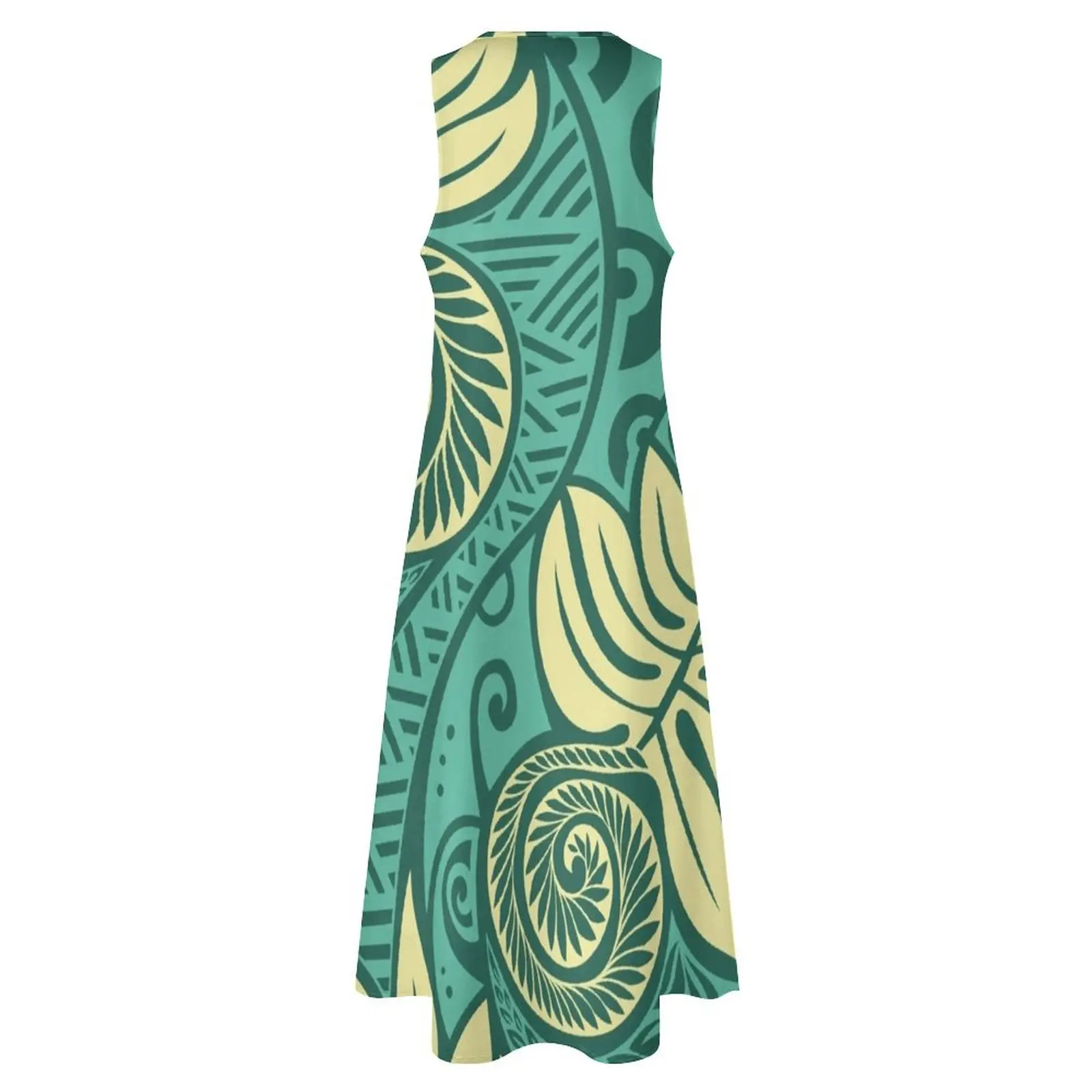 Гавайское длинное платье с хлебом ulu бирюзово-синим кремовым дизайном женская