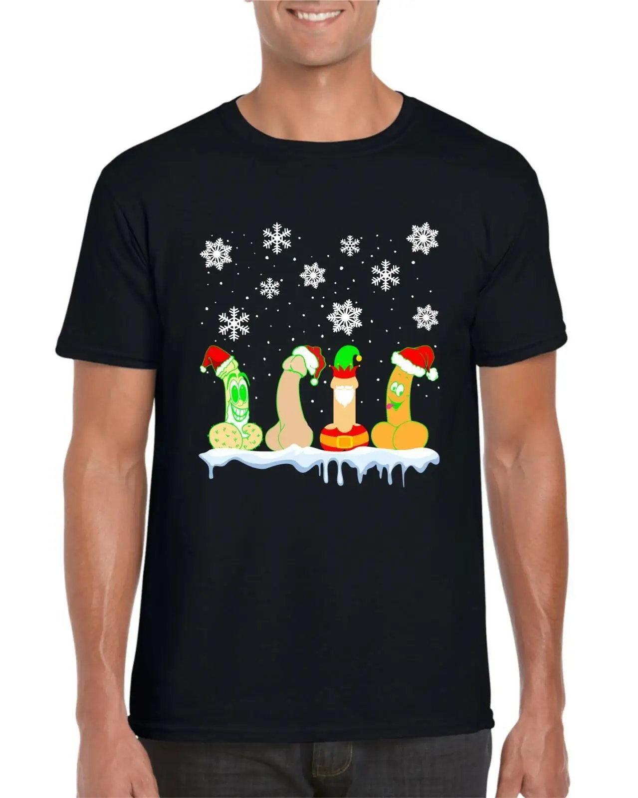 Penis Ugly Christmas T-Shirt Funny Di k Gay Xmas Day Santa Unisex Top