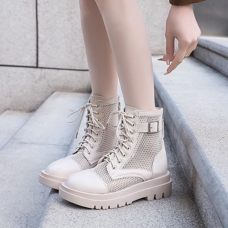 Женские сетчатые ботильоны на шнуровке дышащие полусапожки с перфорацией обувь