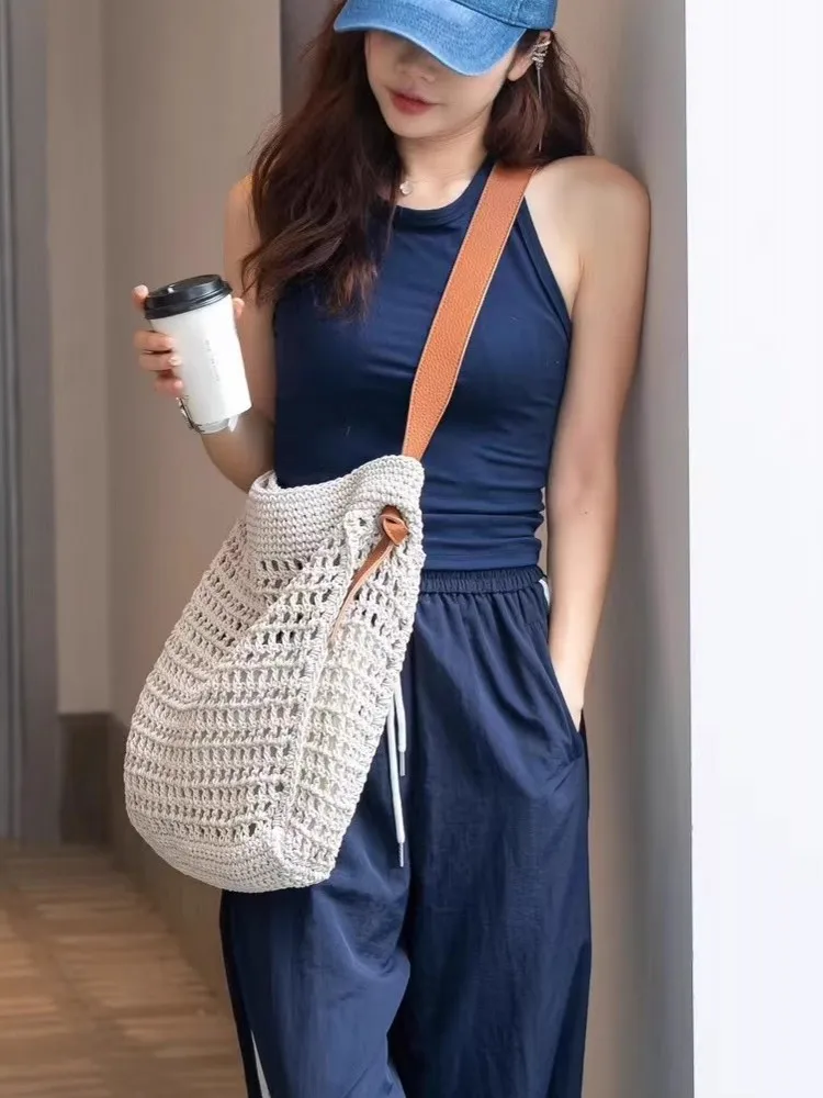 Пляжная соломенная сумка ручной работы для женщин ажурный саквояж через плечо из