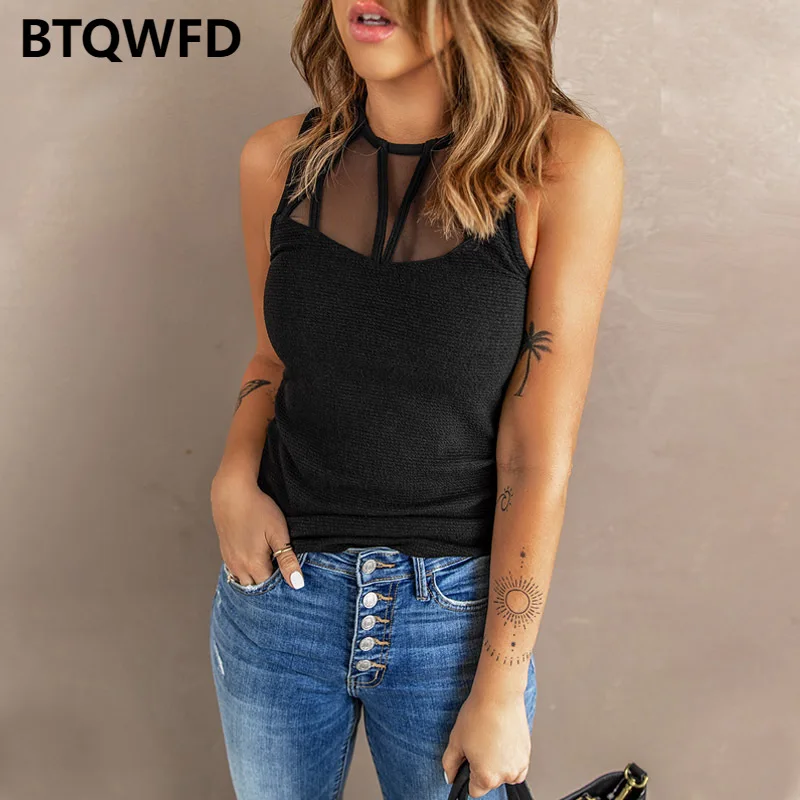 Women Clothes T-shirts Summer Sleeveless Tee 2022 New Lace Tank Top For Girls Solid Color Vest Ladies Female lack Khaki White