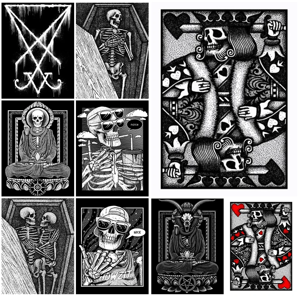 

Gothic Funny Skeleton Love Nordic Poster Poker Cards Wall Pictures For Living Room Wall Art Canvas Painting Home Decor Unframed
